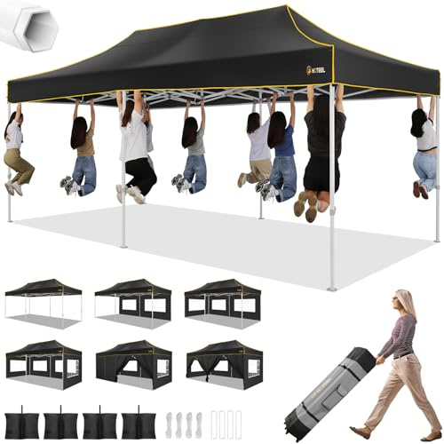 Hoteel Faltpavillon 3x6 Wasserdicht Stabil Winterfest, Pop Up Pavillon Faltbar mit 6 Seitenwänden, Partyzelt für Hochzeit Garten, 420D Oxford, Tragetasche mit Rollen, Schwarz (Sechskant)