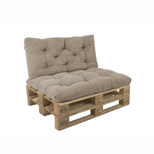 POKAR Palettenkissen 2er Set: Sitzkissen 120x60 + Rückenkissen 120x60 aus Cordstoff | Gesteppte Palettenauflage | Loungekissen für Palettensofa und Gartenmöbel | Oeko-TEX | Made in EU | Beige