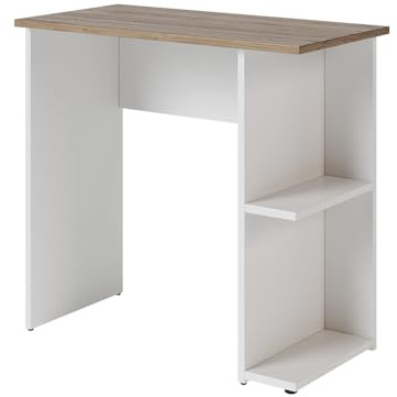 Vicco Schreibtisch Simple, Weiß/Artisan, 80 x 40 cm | mit zwei Ablagen zur organisierten Aufbewahrung