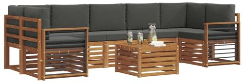 vidaXL Sofagarnituren 8 pcs Natur und Anthrazit Massivholz Akazie, Elegantes Garten-Sofa, modernes Lounge-Set für draußen, langlebige Terrasse, gemütliche Sitzmöbel