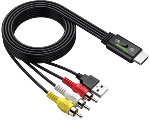 LiNKFOR HDMI to RCA Converter Cable 1080P HDMI Male to AV Adapter | 1.5m HDMI Male to 3RCA Cable with NTSC/PAL Switch for DVD, Blu-ray, PS4 And Older TVs