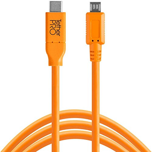 Tether Tools TetherPro 4,6 Meter USB-Datenkabel für USB-C an USB 2.0 Micro-B5 (gerader Stecker/orange) - z.B. zum Anschließen Einer Kamera an EIN Notebook