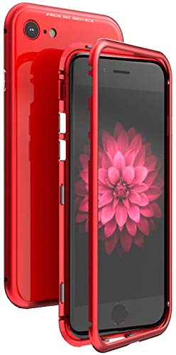 PEDEA magnetisches Metall-Case + Glasschutz für Apple iPhone 7/8, Rot
