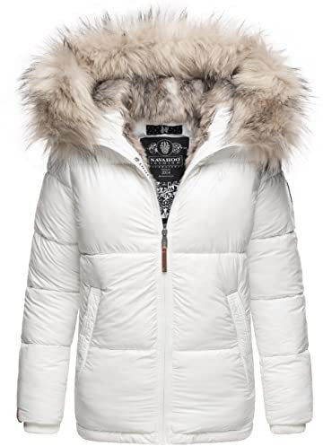 Navahoo Damen Winterjacke Steppjacke warm mit Kunstfellkapuze Tikunaa Weiß Gr. XS