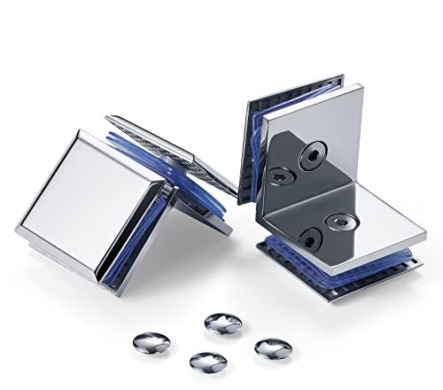 Ranbo Square Frameless Glass Clamp Connector/Shower Door Fixed Panel/Glass-to-Glass Corner Clamp,304 Stainless Steel,for 5/16 - 1/2 (8-12 mm) Thickness Glass,2 PC, Polished Chrome