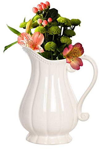 Flower Jug Vase Vintage Style Ceramic Pitcher Winter Wedding Anniversary Floral Display Christmas Urn Gift (BR25)