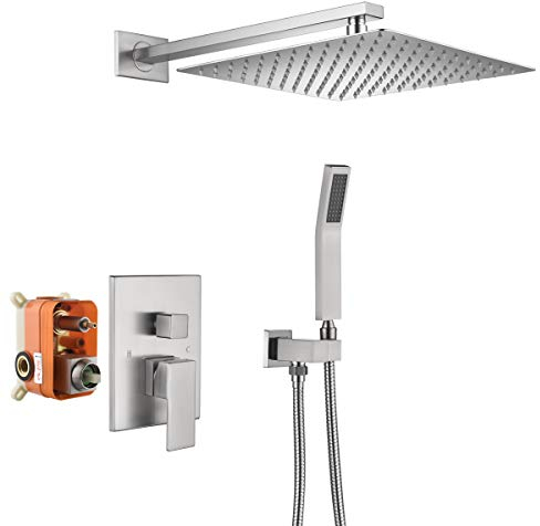 Tecmolog Duschsystem Komplettset Thermostat Regendusche Set Unterputz mit 10 Zoll Regendusche Duschkopf Edelstahl, Nickel, BNA314C