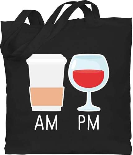 Shirtracer Baumwolltasche - Sprüche Statement - Am Pm Kaffee und Wein - weiß - Unisize - Schwarz - mit aufschrift weinliebhaber beutel statements kaffeeliebhaber stoffbeutel sprüchen coffee and wine