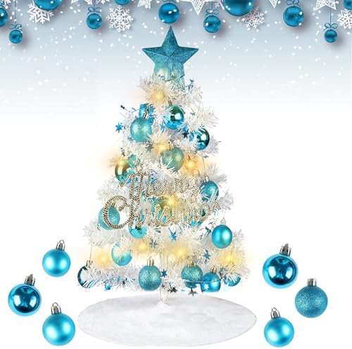 GEDEGOOK Mini Sapin de Noel Artificiel de 60cm avec 29 Décoration de Noël, Boules de Noël, Etoile pour Petit Sapin de Noël des lumières LED, Mini Desktop Arbre Décoration pour Bureau Commercial Bar
