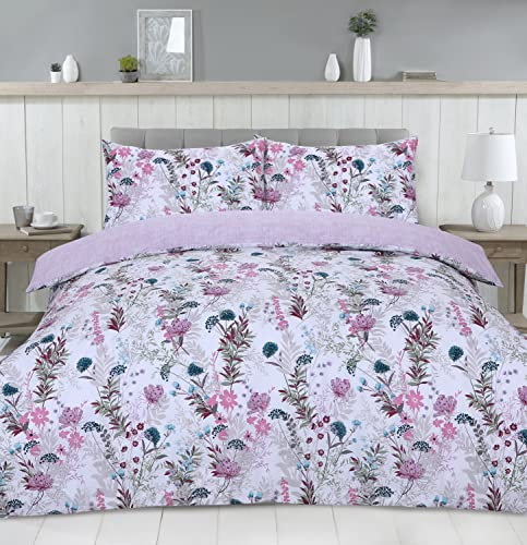 Night Comfort Percale Duvet Cover Set with Pillowcase - Floral Print Luxury Cotton Blend Reversible Bed Set Quilt and Pillow Cover (Rose Pink, Single)