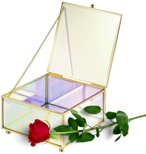 Moosy Life Aurora Borealis Schmuckkästchen aus Glas zur Aufbewahrung von Ringen, Halsketten, Anhängern, Armbändern (klein)