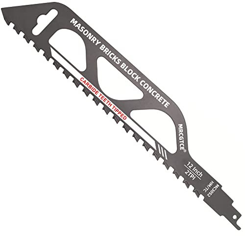 MRCGTCE 12-Inch Masonry Reciprocating Saw Blade, 2 TPI Tungsten Carbide Teeth Tipped Brick Cutting Recip Saw Blade, Demolition Saw Blade for Cutting Red Brick, Light Brick, Fiber Cement, Aerated