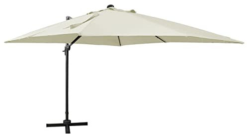 Catherinol Sombrilla voladiza con poste y luces LED, Parasol Terraza, Sombrilla Terraza Exterior, Sombrilla Jardin, Sombrilla Playa, Parasol Jardin, Parasol Excentrico, 300 cm arena
