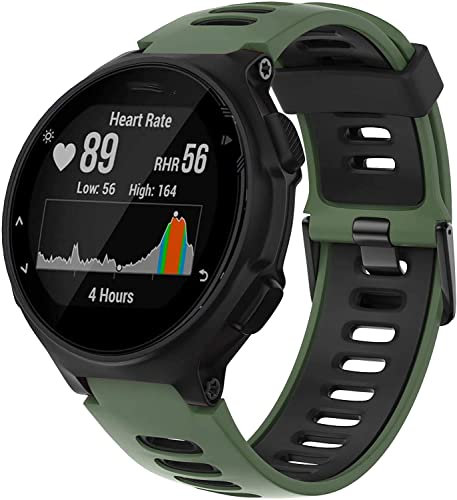 Silikon Uhrenarmbänder kompatibel mit Garmin Forerunner 235 / Forerunner 735XT / Forerunner 220/230, Gebürstete Edelstahl Schwarz Schnalle (Pattern A)