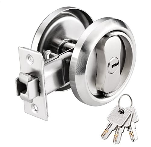 YUE Round Pull Ring Door Knob Lock Set with Hook Deadbolt Lock, Entrance Door Lock with 3 Key and Lock Inside,for Rooms Requiring Extra Security at The Home, Office or Work Place Silver