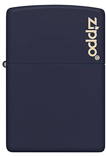 Zippo Sturmfeuerzeug - Navy Matte mit Logo & seitlicher Flammengravur - Nachfüllbar - Wiederverwendbar - Windfestes Design - Geschenkbox - Made in USA - Amazon Exclusive