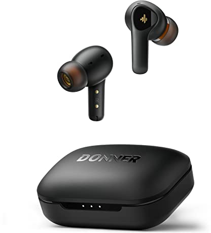 Donner Bluetooth Kopfhörer mit Geräuschunterdrückung, In Ear Kopfhörer kabellos mit 12mm Audiotreiber, intensiver Bass, Noise Cancelling Kopfhörer mit 4 Mikrofone, 32 Std Akku, Bluetooth 5.2, Schwarz