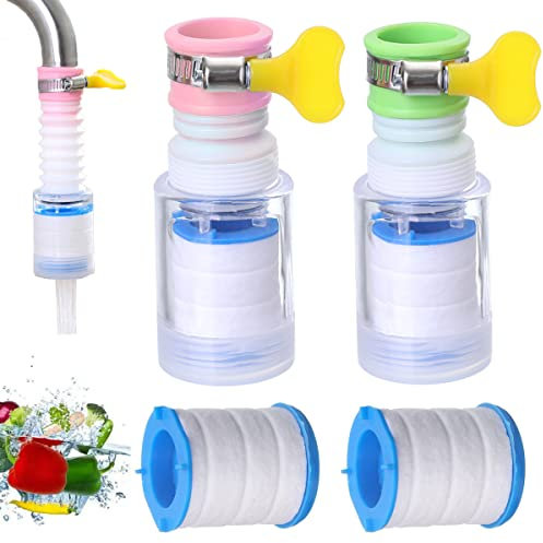 2 Stück 360° drehbarer Wasserhahnfilter, spritzwassergeschützter Wasserhahn-Filter, Küchenarmatur, Wasserfilter, Sprühkopf-Extender für Küche, Badezimmer (mit 2 zusätzlichen Filtern)