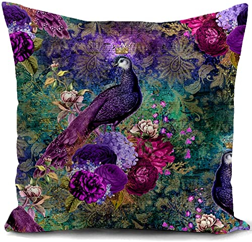HUASHUZI Kissenbezug 40x40cm der pfau lila Kissen deko Geschenke Peacock für sofakissen kissenbezüge pfauenfedern dekokissen couchkissen kissenhülle Sofa Schlafzimmer Wohnzimmer Zimmer zierkissen