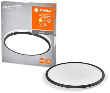 LEDVANCE ORBIS Ultra Slim Deckenleuchte 400mm, schwarz, 22W, 2720lm, homogenes, warmweißes Licht (3000K) + Hintergrundlicht, dreistufige Dimmbarkeit über Wandschalter, ultraflach, Schutzklasse IP20