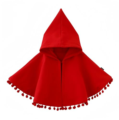 Proumhang Mantello con cappuccio per bambini,Inverno caldo cotone Poncho,Bambini rossi Capo Poncho Cappotto,Tassel Hoodies Snowsuit,Cappotto all'aperto per bambini e bambine 100
