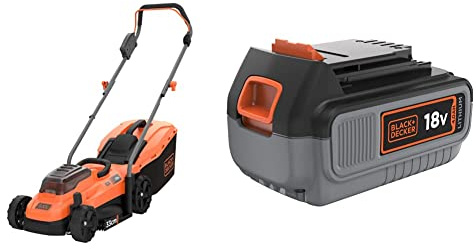 BLACK+DECKER Tagliaerba a Batteria Litio Ampiezza taglio 33 cm, Capacità di raccolta 35 Litri & Batteria al Litio Compatibile con prodotti BLACK+DECKER 18 V 4.0 Ah, BL4018-XJ