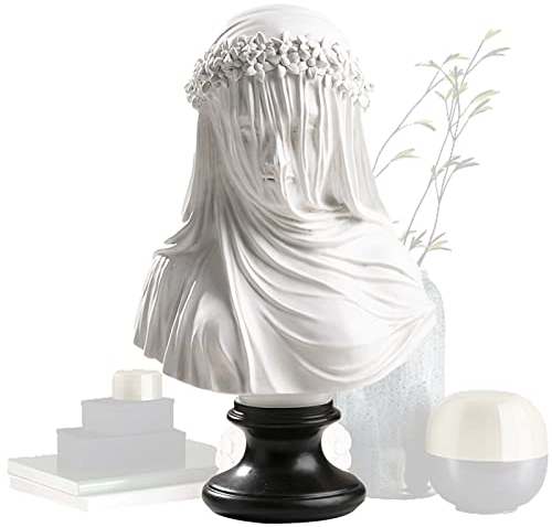 Syfunlv Griechische deko Statue,Veiled Maiden Sculptural Bust, 35×15×22cm Groß Büste aus Marmor Figure, Retro-Mysterium Kunst Statue, for Heimdekoration Dekoration Wohnzimmer Büro Café, Weiß