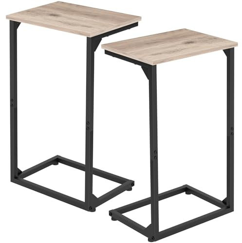 AMHANCIBLE C Shaped End Tables Set of 2, Couch Side Tables that Slide Under, TV Trays for Living Room, Bedroom, Small Space, Sofa, Grey HET02BGY