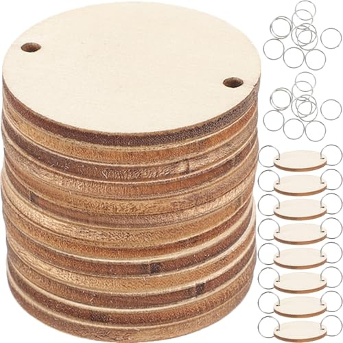 FAVOMOTO 50pcs wood chips for calendar Wooden wall calendar wooden board wooden tags with holes wood circle tags birthday board wooden tags white family tree bling decor Bamboo round