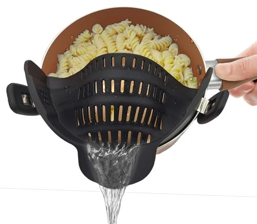 GottaHaveit Topfsieb zum Anklippen, Silikon, verstellbar, für Topf, Pfannen, Schüsseln, Nudeln, Nudeln, Bohnen, Küchenhelfer - Schwarz