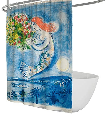 Impressionist Girl Fleurs Rideaux de Douche Marc Chagall Rideau de Douche Set avec 12 Crochets Blue Kids Bathroocm Rideau Designs Uniques Protection de la Vie privée W150xL200cm