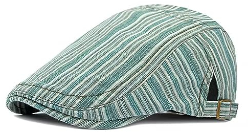 CHENNUO Retro-Streifen Barett Cap Damen Schirmmütze Sommer Herren Schiebermütze Ivy Newsboy Flatcap (Grün)