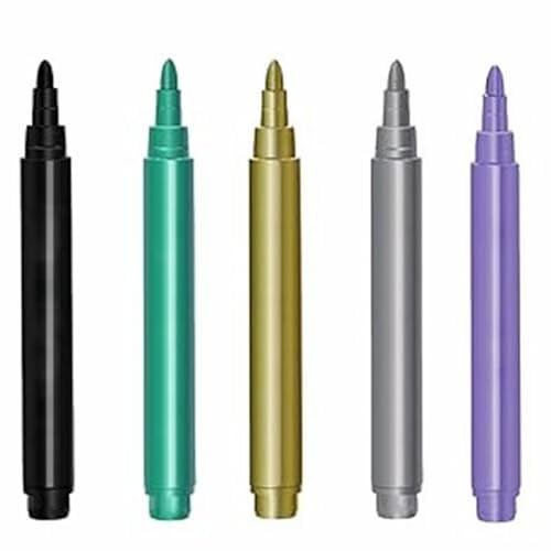 TUKNN Metallic Marker Pens Weinglas-Marker, Glasstift, Glasmalstifte, Glasmarker, Abwischbare Stifte, Whiteboard Stifte, Marker Stifte, Weinglas Marker, Whiteboard Marker, Abwischbar, 5 Farben