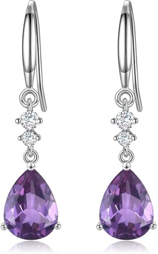 Sterling Silver Dangle Earrings for Women, Hypoallergenic Cubic Zirconia Teardrop Dangle Drop CZ Earring Jewellery Gifts for Girls, Purple
