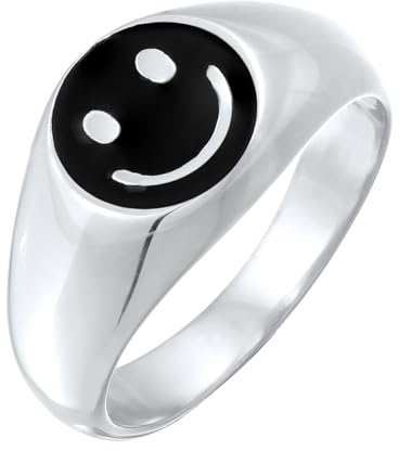 Kuzzoi Siegelring Herrenring Smile aus massiven 925 Sterling Silber Emoji Ring für Männer Herren Silberring (11 mm) mit Emaille Ringgröße 62