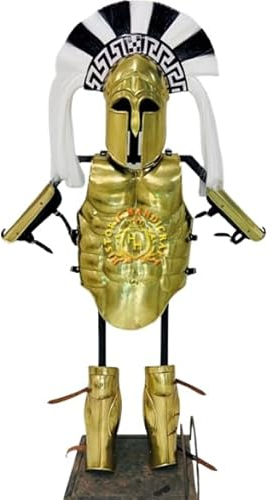 HISTORIC HANDICRAFT Griechischer korinthischer Helm mit Federn, Muskel-Brustpanzer, Jacke, Bein- und Armschienen, Wache, Halloween, antiker spartanischer Cosume