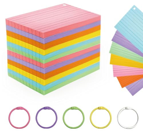 Ztowoto 300 Blatt Karteikarten, 3.3 * 4.9 Zoll GefüTtert Vokabelkarten EnthäLt 6 Kunststoffringe, Premium Index Cards Perfekt FüR Schule, BüRo Und Zuhause (6 Farben)