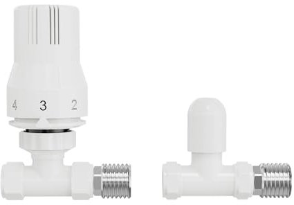 Warmehaus White Straight Thermostatic Radiator Valve and Lockshield