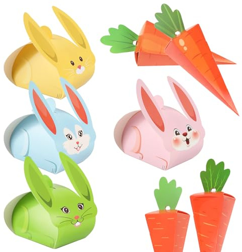 DPKOW Karotte Hasen Geschenkboxen Osterdeko, 16 Stk DIY Ostern Geschenkboxen zum Basteln und Befüllen Osterbastelset Kinder, Klein Papier Ostern Keks Süßigkeiten Leckereien Boxen Osterhasen Deko