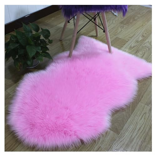 Hrlace Lammfell Schaffell Kunstfell Teppich - Longhair Weiche Flauschig Stuhlauflage Nachahmung Wolle Bettvorleger Sofa Matte für Stuhl Schlafzimmer Rosa 45x65cm