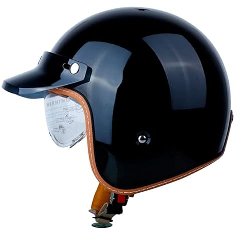 Rétro Casque À Face Ouverte Demi Casque avec Visière Léger Casque De Moto Jet pour Homme Et Femme ECE Homologué Vintage Casque Moto Bols pour Street Scooter Cruiser 2,L:59-60CM