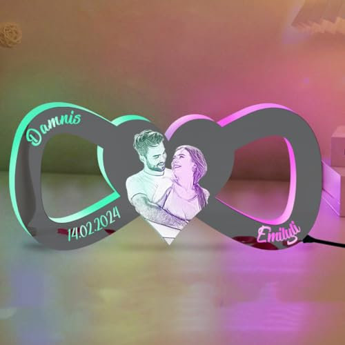 Personalisiertes Paar Foto Name Spiegel Licht Custom Infinity Zeichen Spiegel Lampe Schlafzimmer Wohnzimmer Wanddekoration Valentinstag Verlobte Geschenke für Brautpaare, Jahrestag Hochzeit Geschenke