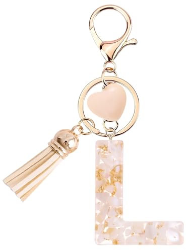 Vorysum Schlüsselanhänger Kinder Schlüssel Buchstabe Anhänger Beige Marmor Harz Mit Anfangsbuchstaben Gold Schlüsselringe Herzförmig Schlüsselanhänger Personalisiert Mädchen Keychain Geschenk (L)