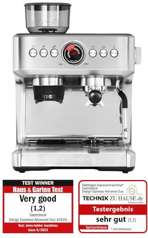 Gastroback Design Espresso Machine, Advance Duo, 2.8L Water Tank, 30 Grind Setting, Milk Foaming Sprout, Pre-Brew Function, Thermoblock System, 62626