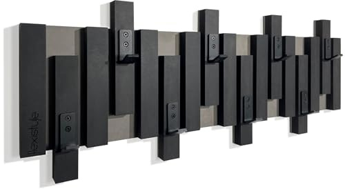 FLEXISTYLE Kleiderhaken Wand Wandgarderobe design Lamellen Flurgarderobe Garderobe Flur Holz MDF design Lamellen paneele Schwarz modern natur Gaderobenpanelle (80cm)