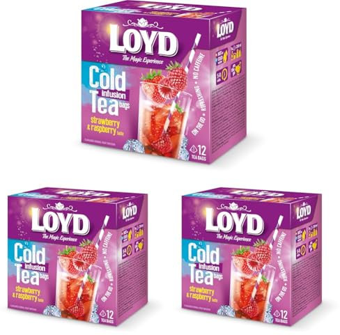 LOYD® Eistee Erdbeere Himbeere - 1 Box - 1 x 12 Teebeutel - 1 x 30g - Ice Tea Strawberry Raspberry - Aromatisiert Obst Frucht Früchte Fruit Tea - Sommerliche Eisteevariante (Packung mit 3)