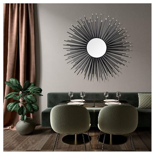 Großer Sonnenburst Wandspiegel rund Metallstarburst Dekorative Wandspiegel | Esszimmer Wohnzimmer Flur Veranda Hängende Spiegel,65cm