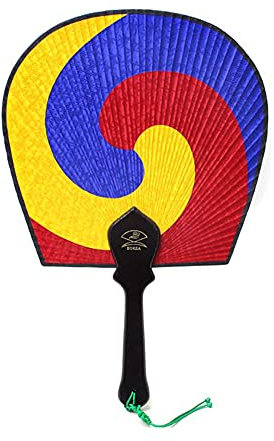 ECSD Sam-Taegeuk traditioneller Koreanischer Handfächer aus Seide, rund, mittelgroß, 1 + 1 Stück mit Norigae, 33 cm