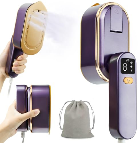 Travel Clothes Steamer Portable Iron, LCD Screen 2 in 1 Handheld Steam Clothing Wrinkles Remover for Garments, 3 Steam Levels, 10S Fast Heat-up, 150ML Water Tank, Iron for Home, Office, Travel