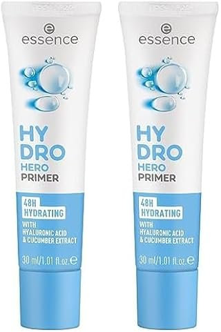 essence HYDRO HERO PRIMER, Grundierung, weiss, pflegend, langanhaltend, grundierend, erfrischend, glättend, natürlich, vegan, ölfrei, entspricht unserem CLEAN BEAUTY Standard (30ml) (Packung mit 2)